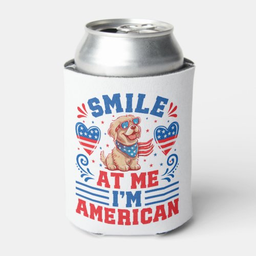 Patriotic Golden Retriever Dog for 4th Of July Can Cooler