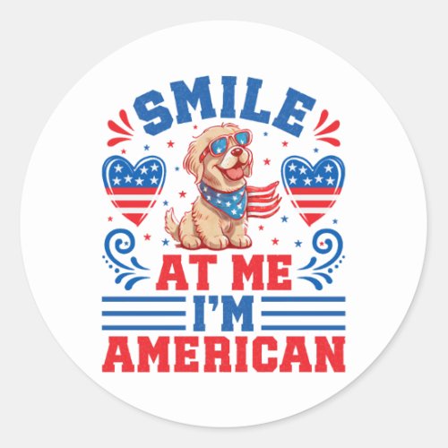Patriotic Golden Retriever Dog for 4th Of July Classic Round Sticker