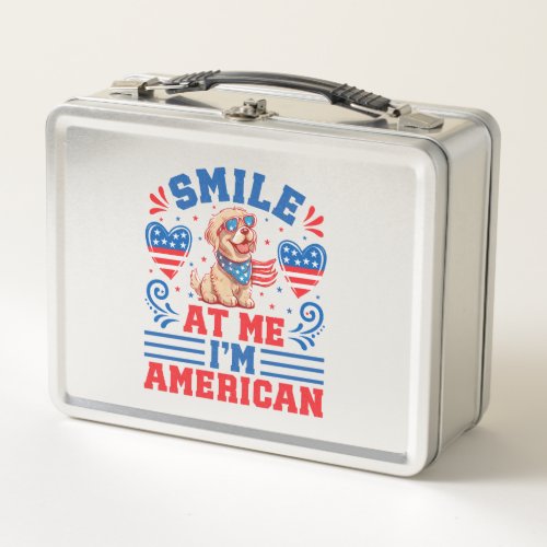 Patriotic Golden Retriever Dog for 4th Of July Metal Lunch Box