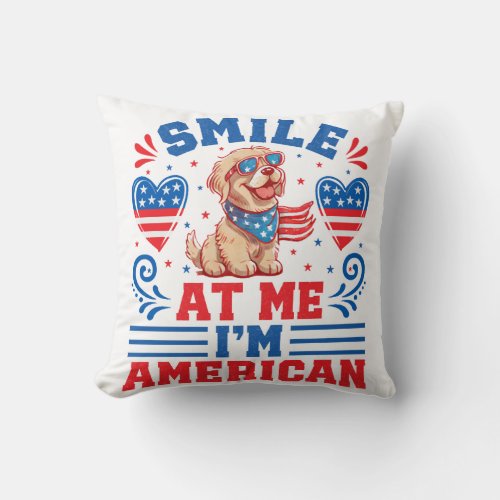 Patriotic Golden Retriever Dog for 4th Of July Throw Pillow