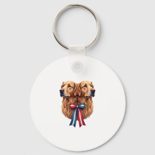 Patriotic Golden Retriever Double Portrait Shirt 2 Keychain
