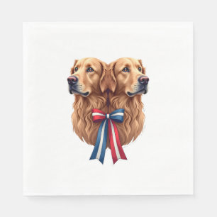 Patriotic Golden Retriever Double Portrait Shirt 2 Napkins