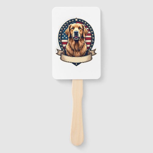 Patriotic Golden Retriever Emblem Vintage Tee 2 Hand Fan