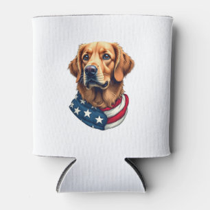 Patriotic Golden Retriever Face Vintage Shirt Can Cooler