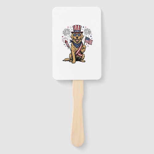 Patriotic Golden Retriever Fireworks Vintage Shirt Hand Fan