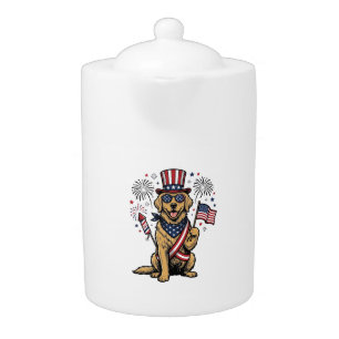 Patriotic Golden Retriever Fireworks Vintage Shirt Teapot