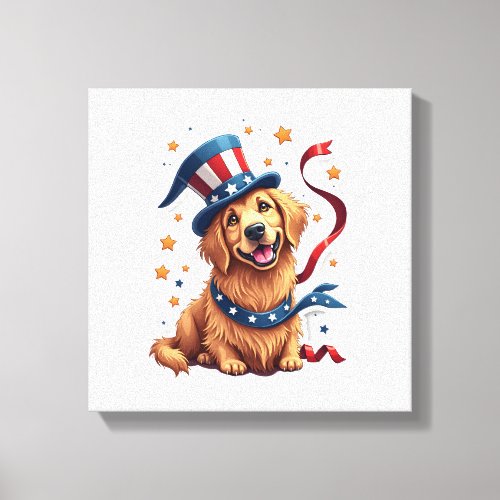 Patriotic Golden Retriever Floating Stars Tee Canvas Print