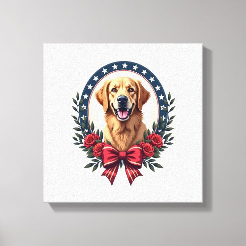 Patriotic Golden Retriever Floral Knot Shirt Canvas Print