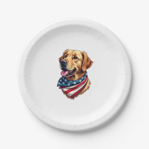 Patriotic Golden Retriever Head Vintage Shirt Paper Plates