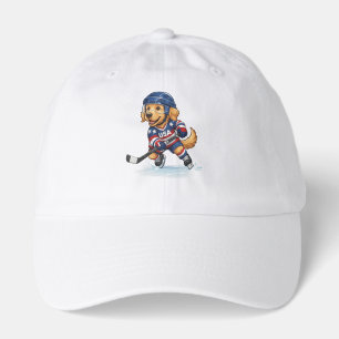 Patriotic Golden Retriever Ice Hockey Player Illus Hat
