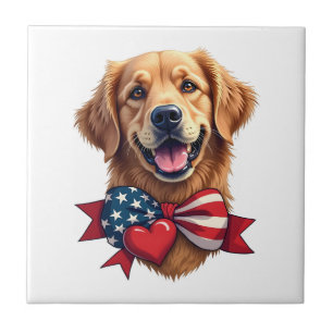 Patriotic Golden Retriever Lover Vintage Shirt Ceramic Tile