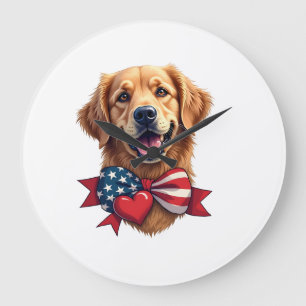 Patriotic Golden Retriever Lover Vintage Shirt Large Clock