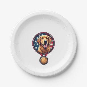 Patriotic Golden Retriever Medal Vintage Tee 3 Paper Plates
