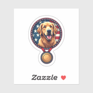 Patriotic Golden Retriever Medal Vintage Tee 3 Sticker