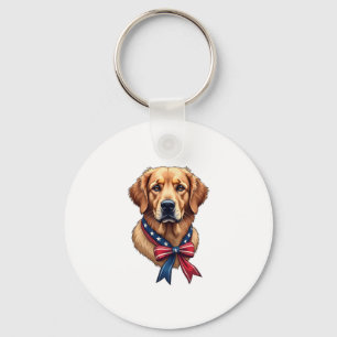 Patriotic Golden Retriever Memorial Day Tee 3 Keychain