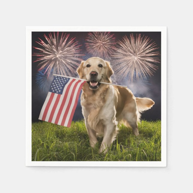 Patriotic Golden Retriever Napkins (Front)