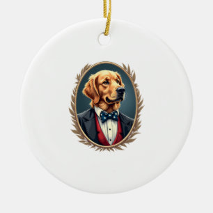 Patriotic Golden Retriever Portrait Vintage Tee 2 Ceramic Ornament