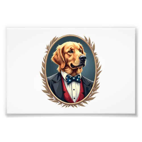 Patriotic Golden Retriever Portrait Vintage Tee 2 Photo Print
