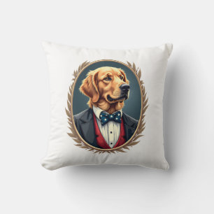 Patriotic Golden Retriever Portrait Vintage Tee 2 Throw Pillow