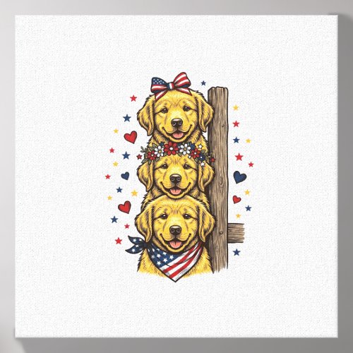 Patriotic Golden Retriever Puppies Vintage Shirt D Canvas Photo Tile