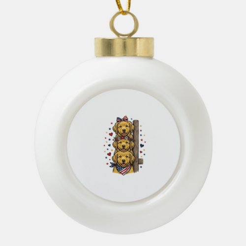 Patriotic Golden Retriever Puppies Vintage Shirt D Ceramic Ball Christmas Ornament