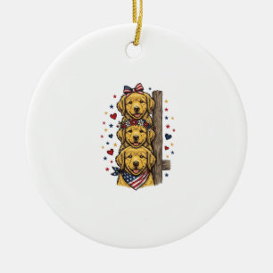 Patriotic Golden Retriever Puppies Vintage Shirt D Ceramic Ornament