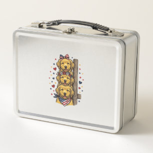 Patriotic Golden Retriever Puppies Vintage Shirt D Metal Lunch Box