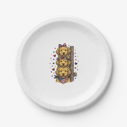 Patriotic Golden Retriever Puppies Vintage Shirt D Paper Plates