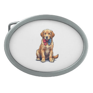 Patriotic Golden Retriever Puppy Vintage Shirt 4 Belt Buckle