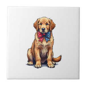 Patriotic Golden Retriever Puppy Vintage Shirt 4 Ceramic Tile
