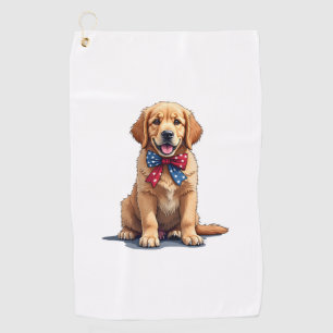 Patriotic Golden Retriever Puppy Vintage Shirt Golf Towel