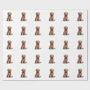 Patriotic Golden Retriever Puppy Vintage Shirt Wrapping Paper