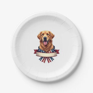 Patriotic Golden Retriever Ribbon Banner Tee 2 Paper Plates