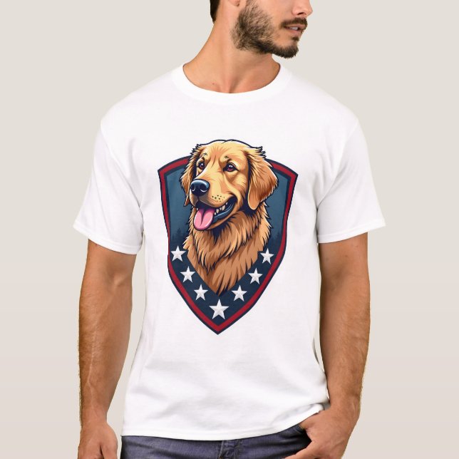 Patriotic Golden Retriever Shield Crest Tee 2 (Front)
