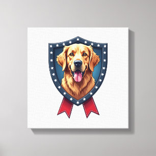 Patriotic Golden Retriever Shield Ribbon Drop Tee Canvas Print