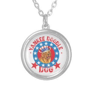 Patriotic Golden Retriever Silver Plated Necklace