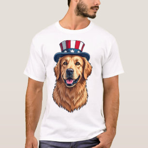 Patriotic Golden Retriever Split Frame Tee 2