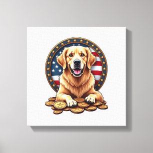 Patriotic Golden Retriever Stacked Coin Shirt Canvas Print