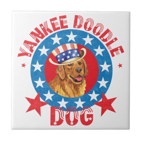 Patriotic Golden Retriever Tile