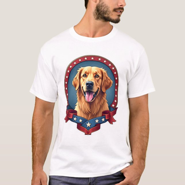 Patriotic Golden Retriever Tribute Crest Tee (Front)