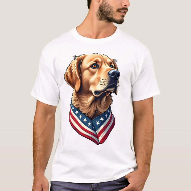 Patriotic Golden Retriever USA Flag Style Tee 4 (Front)