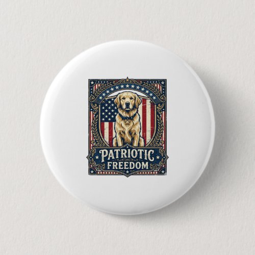 Patriotic Golden Retriever Vector Graphic Tee_1 Button
