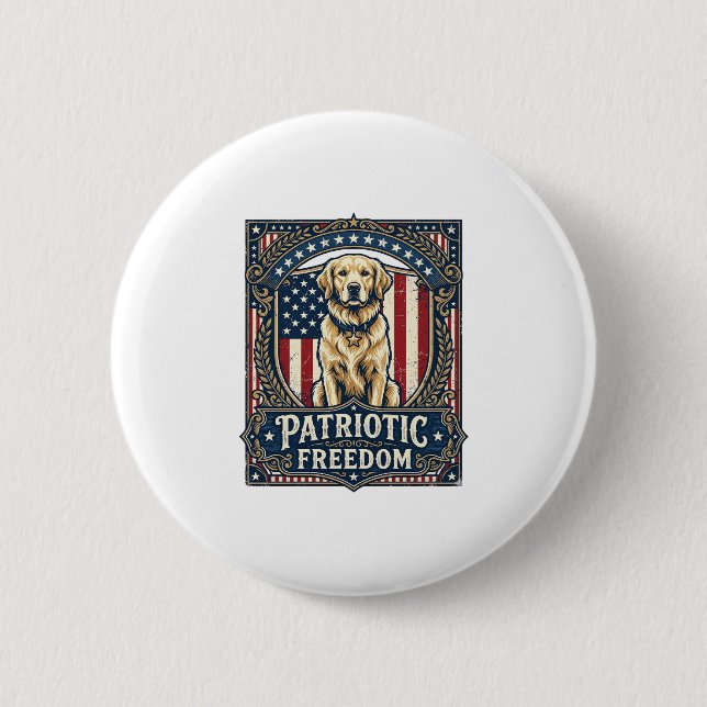 Patriotic Golden Retriever Vector Graphic Tee_1 Button (Front)