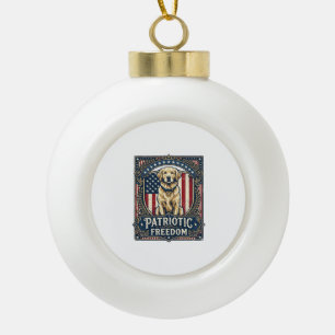 Patriotic Golden Retriever Vector Graphic Tee_1 Ceramic Ball Christmas Ornament