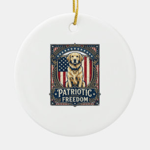Patriotic Golden Retriever Vector Graphic Tee_1 Ceramic Ornament
