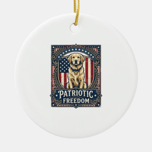 Patriotic Golden Retriever Vector Graphic Tee_1 Ceramic Ornament