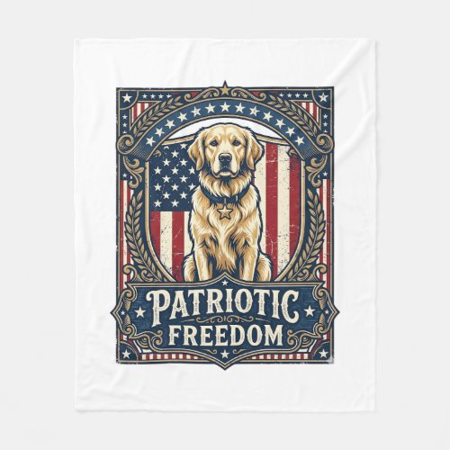 Patriotic Golden Retriever Vector Graphic Tee_1 Fleece Blanket