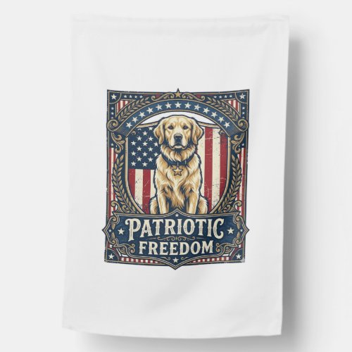 Patriotic Golden Retriever Vector Graphic Tee_1 House Flag