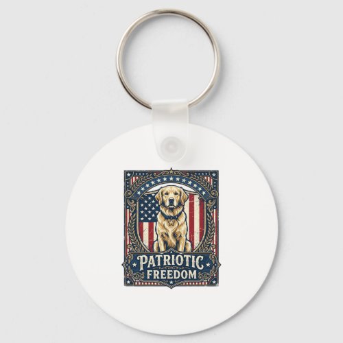 Patriotic Golden Retriever Vector Graphic Tee_1 Keychain