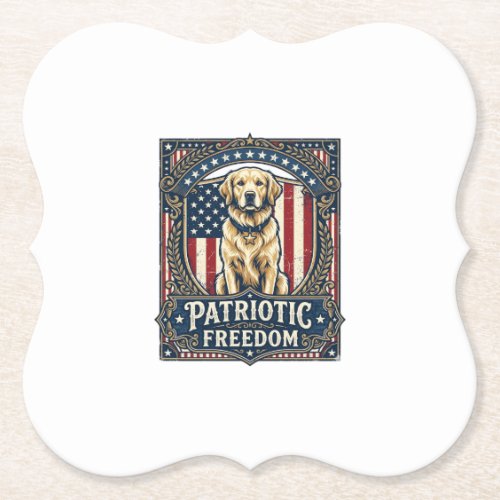 Patriotic Golden Retriever Vector Graphic Tee_1 Paper Coaster